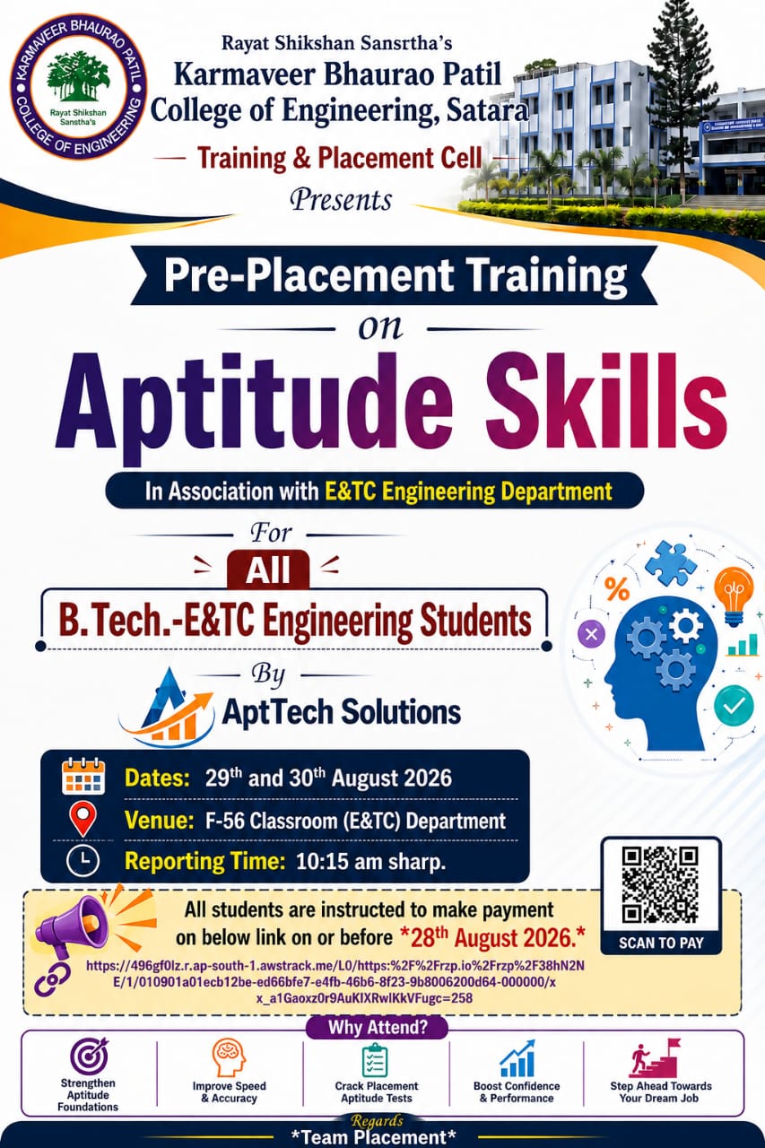 Aptitude Training for all enrolled B.Tech.-E&TC and CSE students