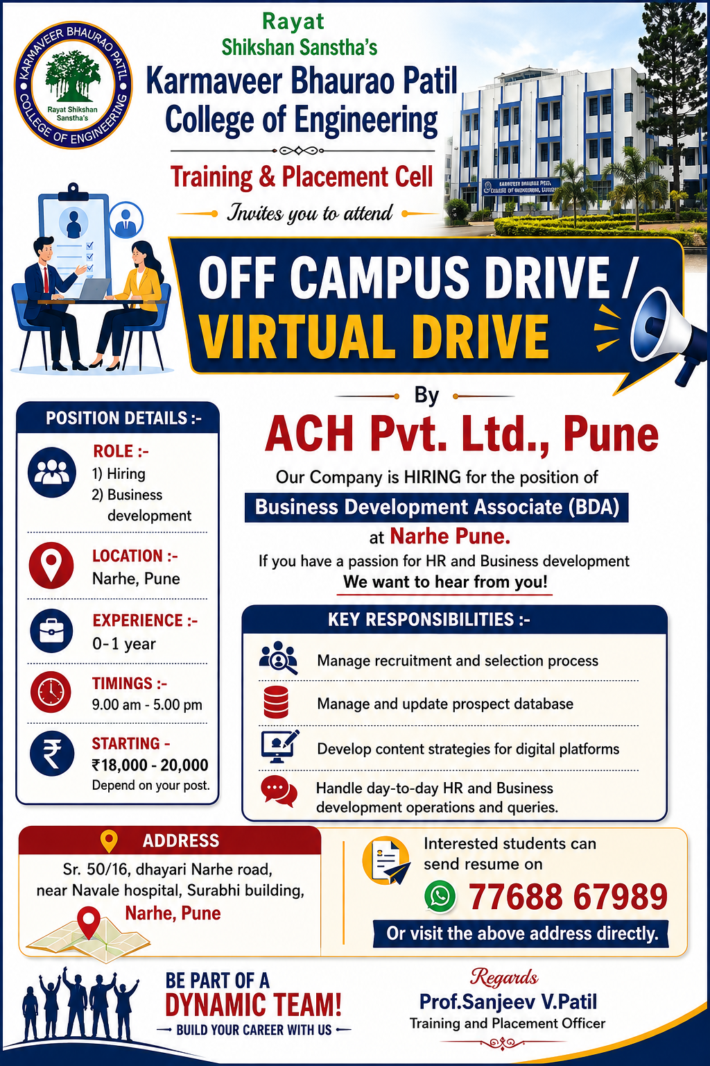 *Interested students can send resume on 77688 67989*