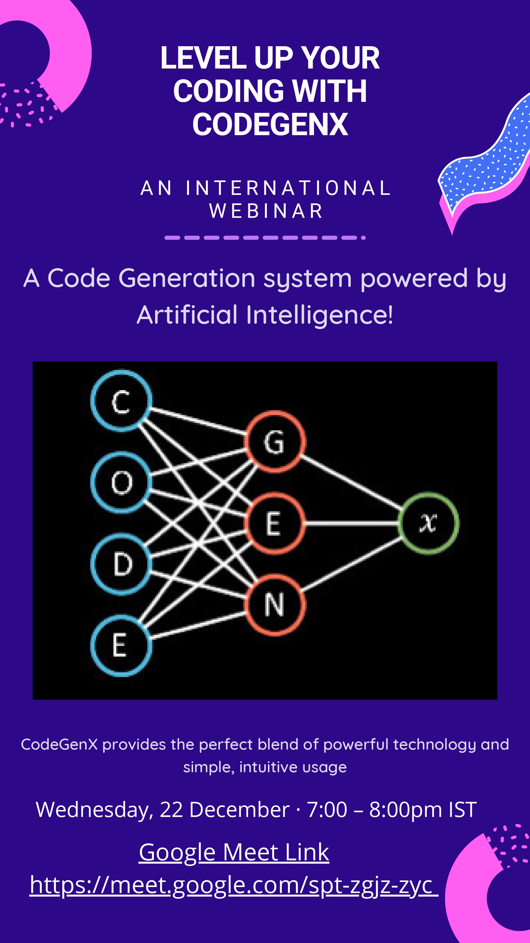 International Webinar on “A Code Generation system powered by Artificial Intelligence”