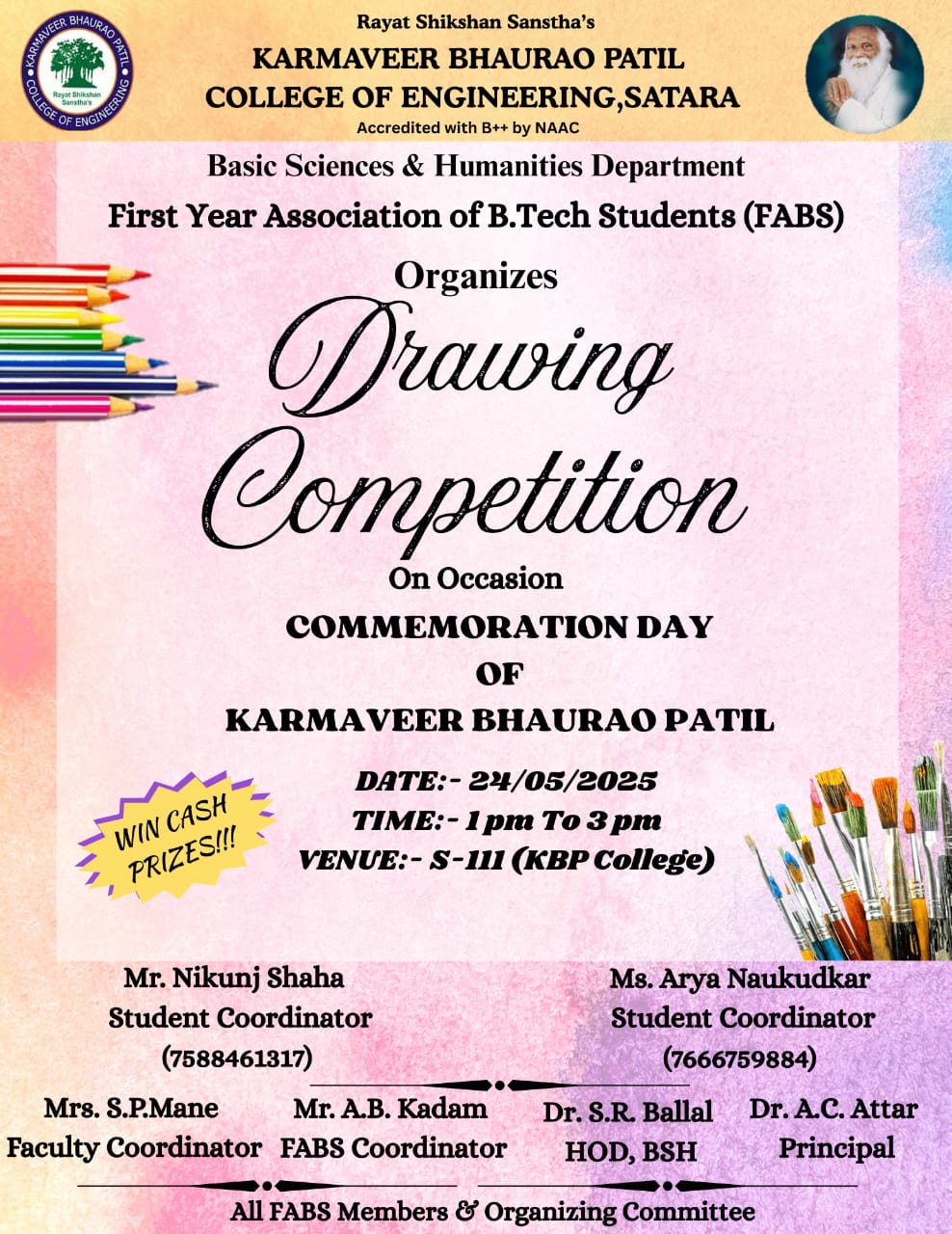 24 May 2025  Commemoration Day of Karmaveer Bhaurao Patil, FABS Organizes "Drawing Competition"