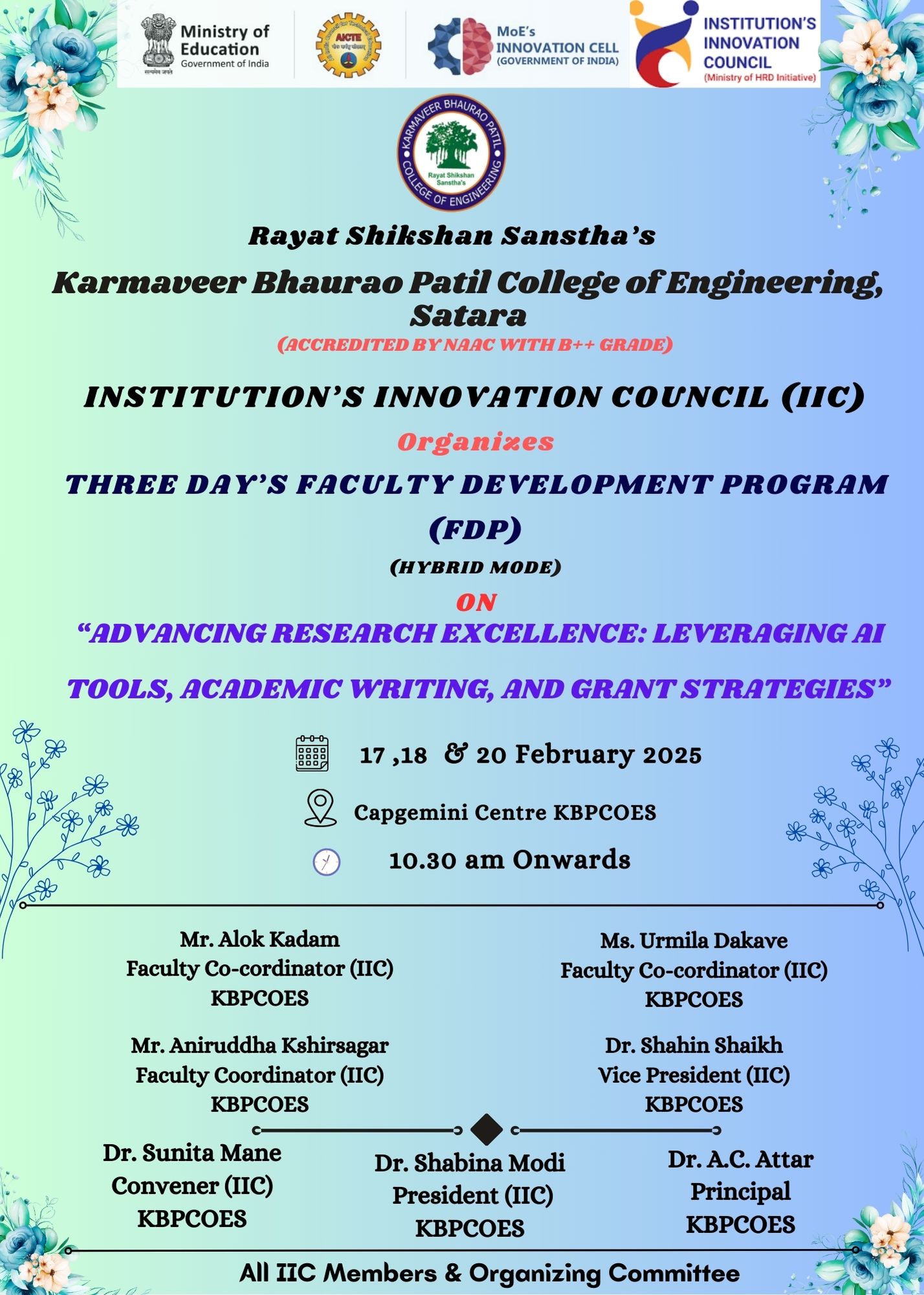 17, 18, 20 February 2025 FDP on “Advancing Research Excellence: Leveraging AI Tools, Academic Writing, and Grant  Strategies”